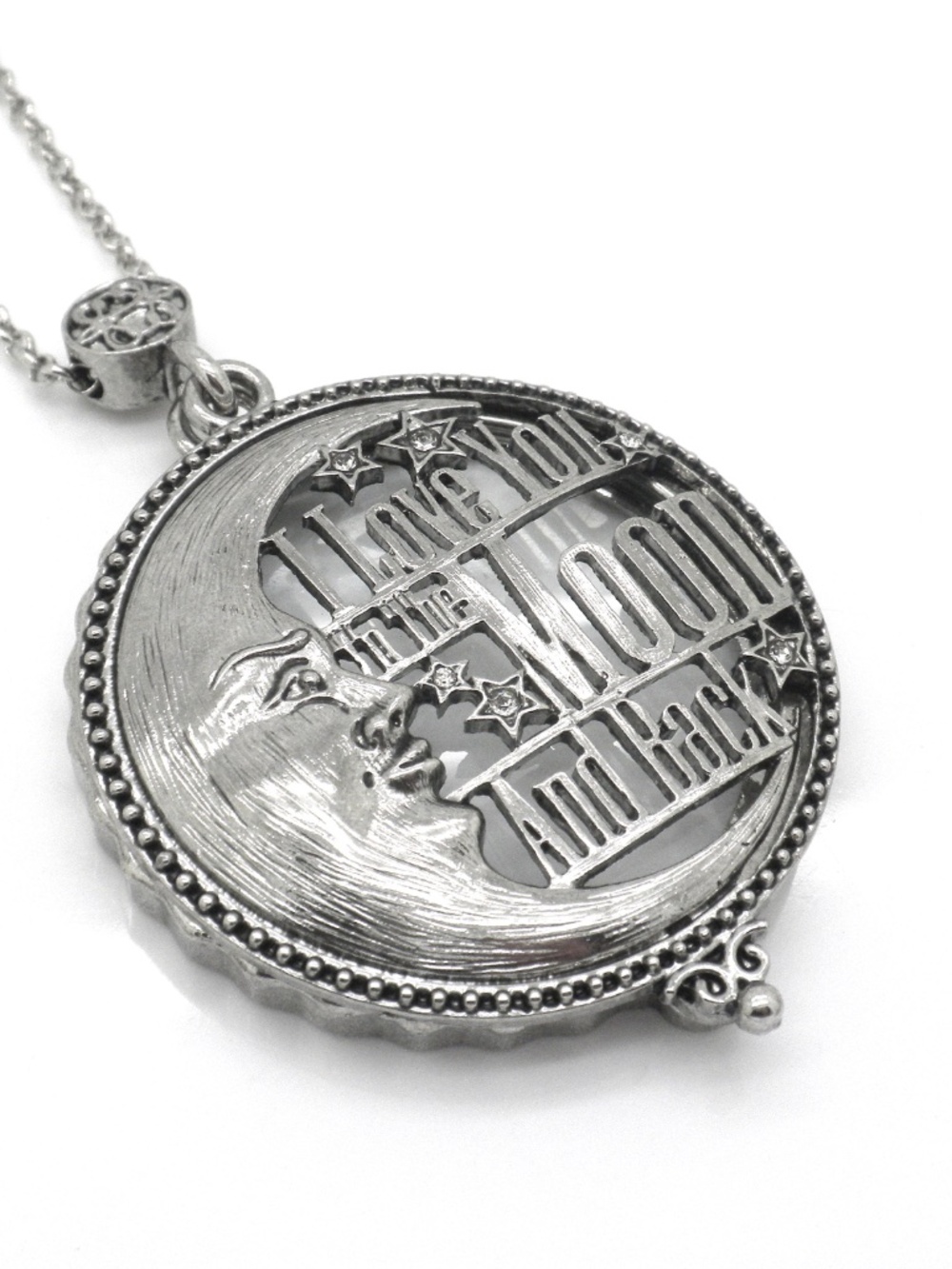 Over the Moon And Back Magnifying Glass Pendant Long Necklace 5x mag